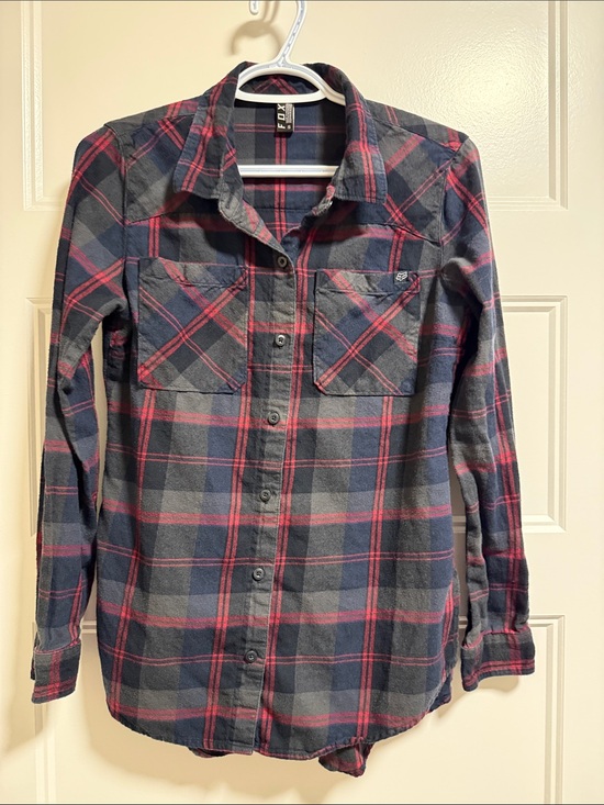 Fox Tops - Fox Women's Navy and Red Plaid Button-Down Shirt
